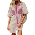 thumbnail image 1 of ALLLIST Women Dresses Puff Sleeve Spring Striped Shirt Dress Vacation Pink Casual T-Shirt Outfits for Women, 1 of 6