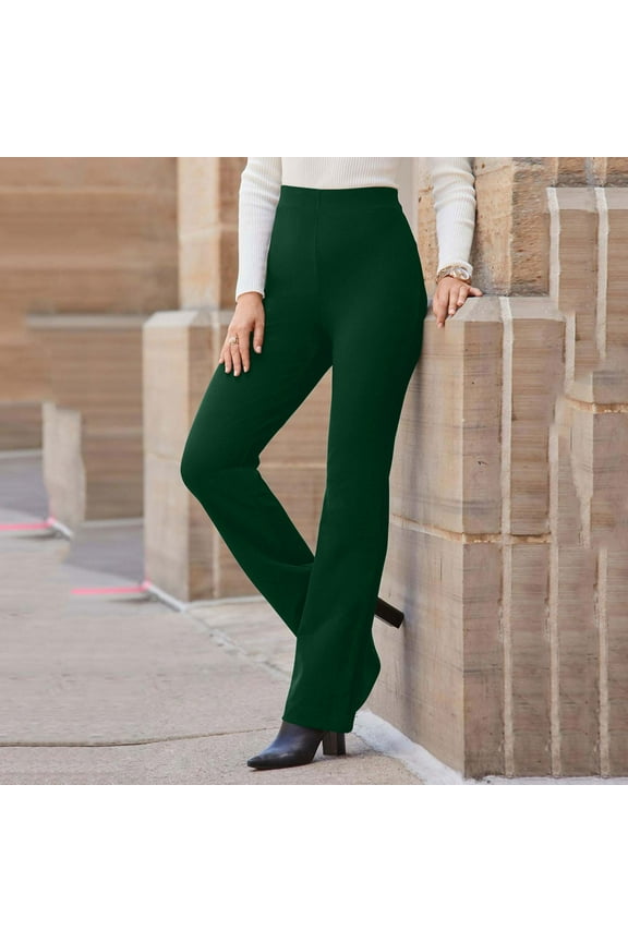 Women Pants Elastic Waist Knit Pants Slim Green Solid Lounge Ladies Pants