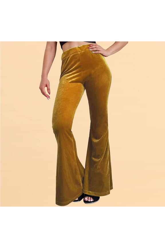 Women Pants Plus Size Boot Cut Elastic Waist Knit Pants Solid Slim Brown Lounge Pants Women