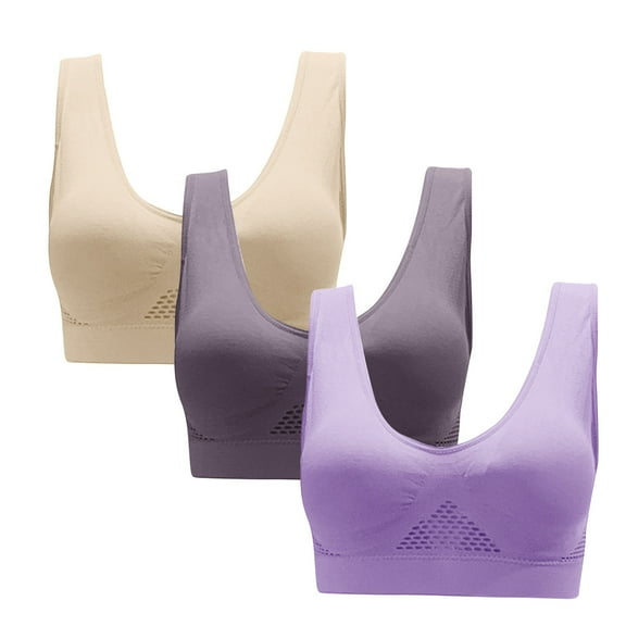 ALLLIST Women Sports Bras Beige High Impact 3 Pack Bralette Solid Soft Sports Bras for Ladies Size S-5XL