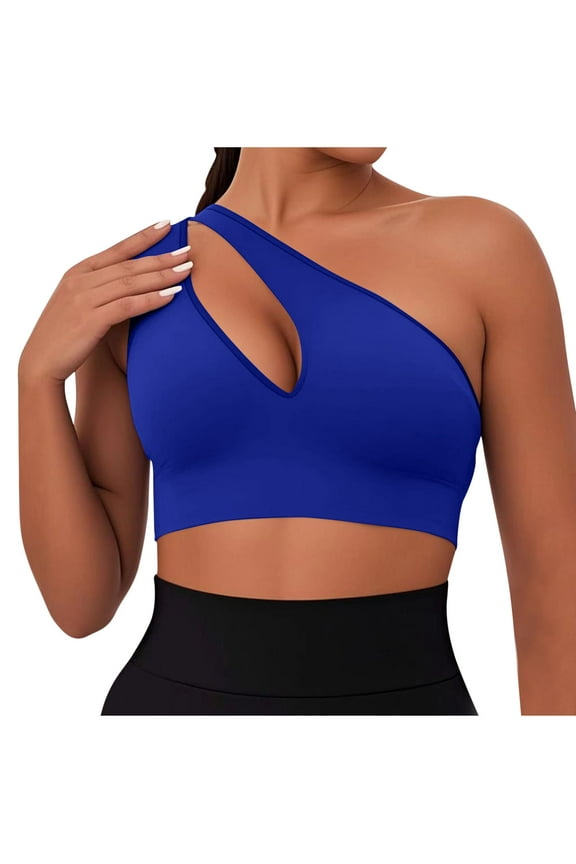 Women Sports Bras Racerback High Impact Blue one Shoulder Plain Breathable Ladie Sports Bras Size S-2XL
