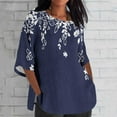thumbnail image 1 of ALLLIST Women Tops Blue Casual Elbow-Length Crew Neck Printed Floral T-Shirts Dress Blouses for Women XXXL, 1 of 4