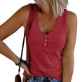 thumbnail image 1 of ALLLIST Women Tops Red Solid V-Neck Ribbed Button Sleeveless Tank Tops Camisole M, 1 of 5