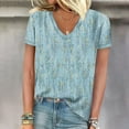 thumbnail image 1 of ALLLIST Women Tops Short Sleeve V-Neck Blue Solid T-Shirts Embellished Printed Casual Women Blouses, 1 of 5