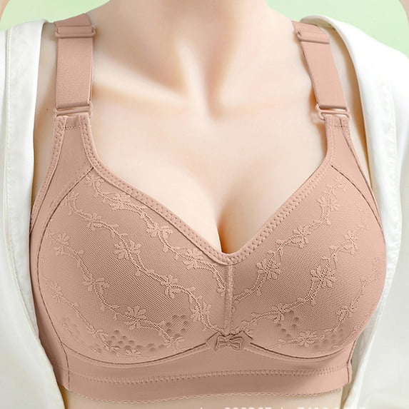 ALLLIST Women's Bras Embroidery No Underwire Beige Bralette Comfy T Shirt Bras for Ladies Size S-3XL