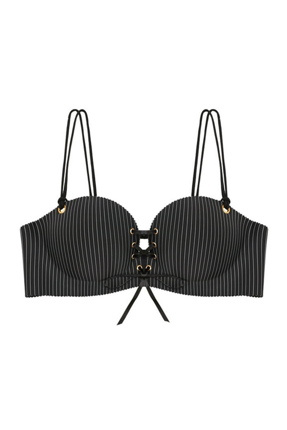 Women's Bras Push up Black Padded Bralette Soft Striped Tie-Front Lingerie for Women Size S-XL