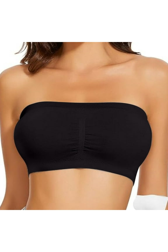 Women's Bras Push up Strapless Wirefree Bralette Comfy Solid Black Bandeau Women's Underwear
