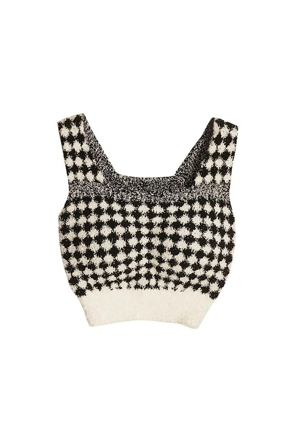 Women's Bras Winter Padded No Wire Bralette Warm Plaid Soft Black Crop-Top for Women