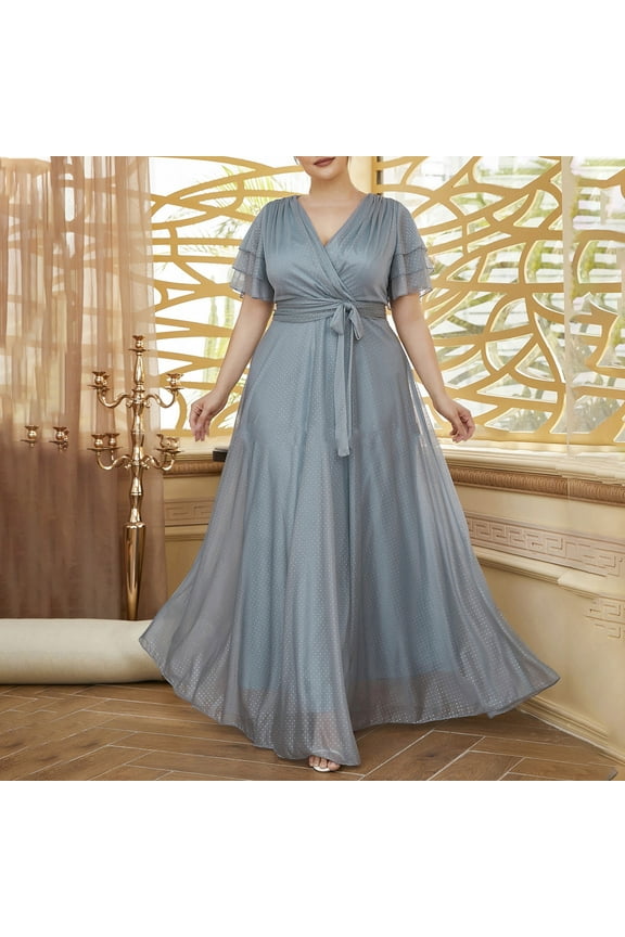 Women's Dresses formal Plus Size Chiffon Evening Gown Elegant Gray Solid A-Line Women's Clothing