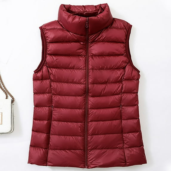 ALLLIST Women's Jackets Zip up Vests Red Casual Solid Quilted for Women