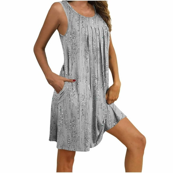 ALLLIST Women's Nightgown Sleeveless with Pockets Sleep Dresses Floral Pleated Gray Night Clothes Pajamas for Women