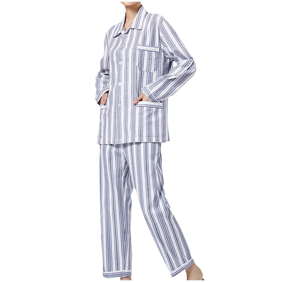 ALLLIST Women's Pajamas Long Sleeve Button Down 2pc Cotton Women Pj Striped Breathable Gray Pajamas Ladies