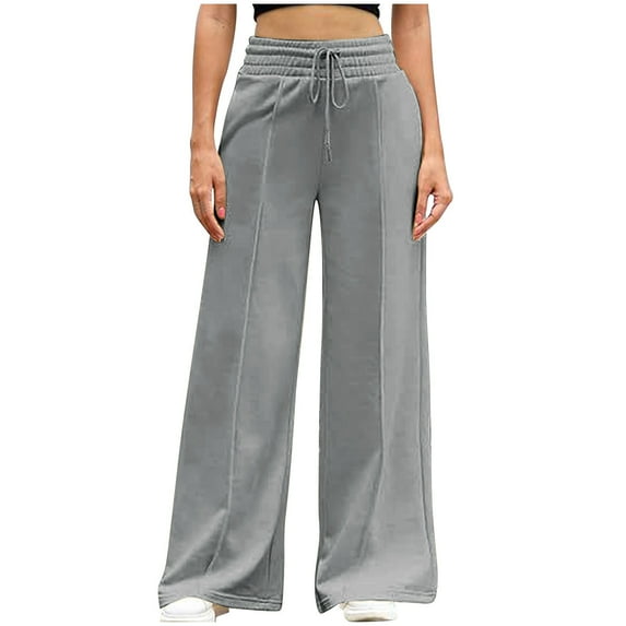 ALLLIST Women's Pants Loose Wide Leg Lounge Pants Silver Plain Elastic Waist Knit Pants Teen Pants
