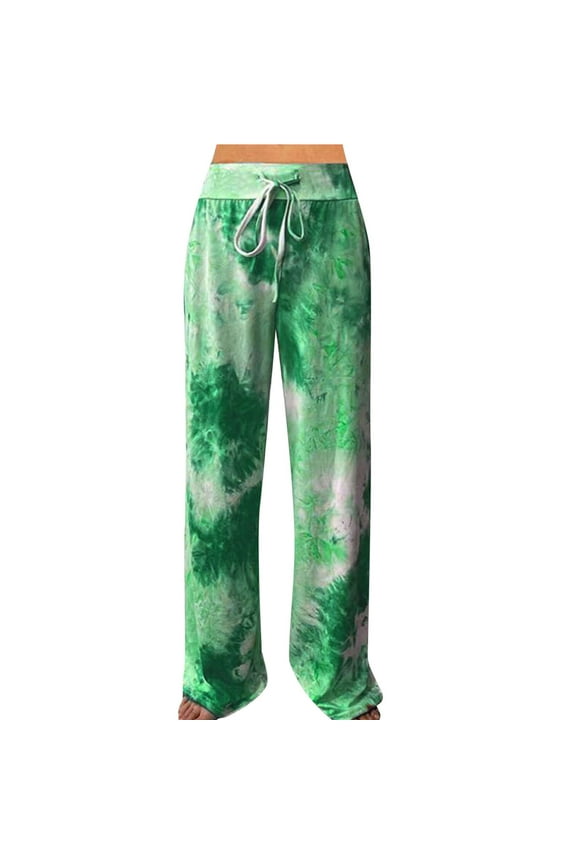 Women's Pants Wide Leg Loose Fit Joggers Green Tie Dye Knit Pants Teens Pants