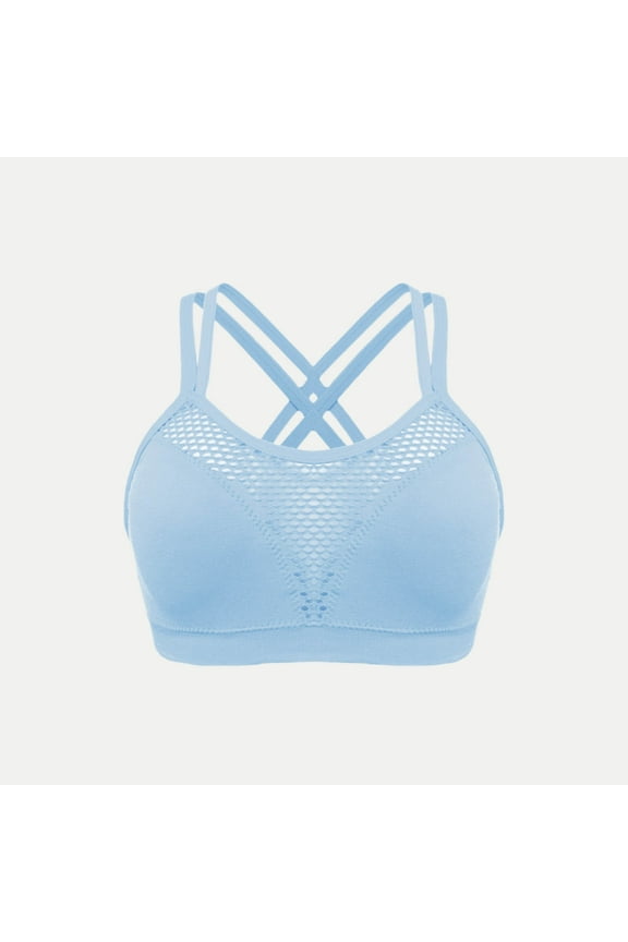 Women's Sports Bras Running Blue High Impact Bralette Plian Wirefree Comfort T-Shirt Ladies Bras Size S