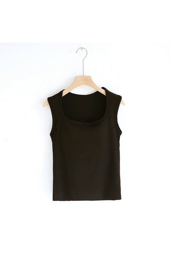 Women's Tops Black Crew Neck Solid Sleeveless Tank Tops Camisole Tops for Women S