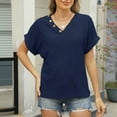 thumbnail image 1 of ALLLIST Women's Tops Button Short Sleeve V Neck Blouse Cut Out Casual Blue Plain Pullover Tops for Ladies, 1 of 8