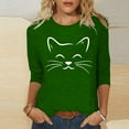 thumbnail image 1 of ALLLIST Women's Tops Crew Neck 3/4 Sleeve Summer T-Shirts Cat Graphic Casual Green Shirts Women's Clothing, 1 of 4
