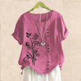 thumbnail image 1 of ALLLIST Women's Tops Floral Crew Neck Pink Short Sleeve Embroidery Blouses Button Casual Womens Blouses Dressy Casual, 1 of 3