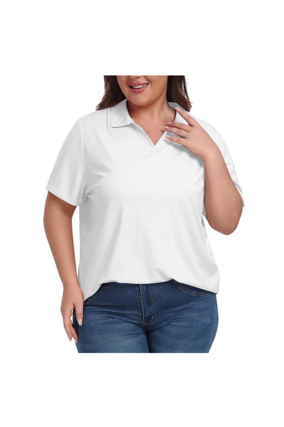 Women's Tops Holiday Collared White Polo Shirts Solid Side Vent Short Sleeve Shirts Women's Clothing
