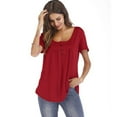 thumbnail image 1 of ALLLIST Women's Tops Red Solid Scoop Neck Button Short Sleeve T-Shirts Blouses & Button-Down Shirts L, 1 of 4