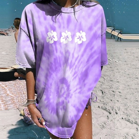 ALLLIST Women's Tops Short Sleeve Crew Neck Holiday T-Shirts Purple Fashion Gradient Shirts Tops for Ladies