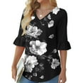 thumbnail image 1 of ALLLIST Women's Tops Summer Bell Sleeve V-Neck Blouse Trendy Ruffle Floral Pullover Ladie's Clothing, 1 of 6