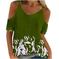 thumbnail image 1 of ALLLIST Women's Tops V-Neck Short Sleeve Green Graphic Casual Cold Shoulder T-Shirts Women Blouses, 1 of 4