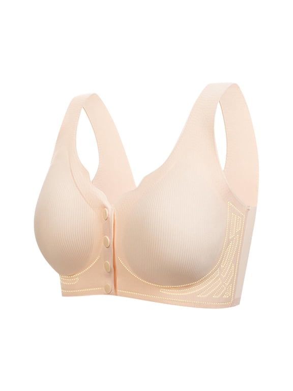 Womens Bras Beige Wireless Front Closure Sleep Plain Soft Bralette Ladies Bras Size L-4XL