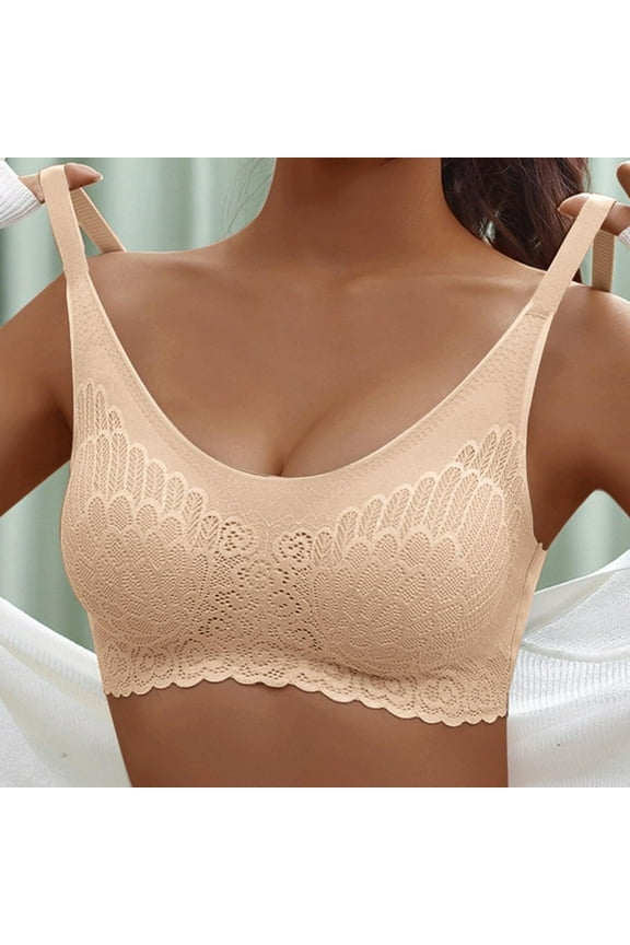 Womens Bras Lace Wireless Latex Bra Yellow Comfortable Plain Bras for Teen