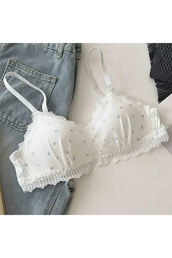 Womens Bras Wireless Unlined Full Coverage Training White Star Prints Soft T Shirt Ladies Bras Size S-XL