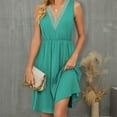 ALLLIST Womens Dress Elegant VNeck Party Dress Green Plain Sleeveless