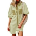 thumbnail image 1 of ALLLIST Womens Dresses Striped Puff Sleeve Spring Shirt Dress Casual Vacation Yellow T-Shirt Dresses for Teens, 1 of 6