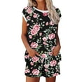 thumbnail image 1 of ALLLIST Womens Pajamas Floral Summer Round Neck Tops And Shorts Sets 2 Piece Comfy Black Sleepwear for Ladies, 1 of 5