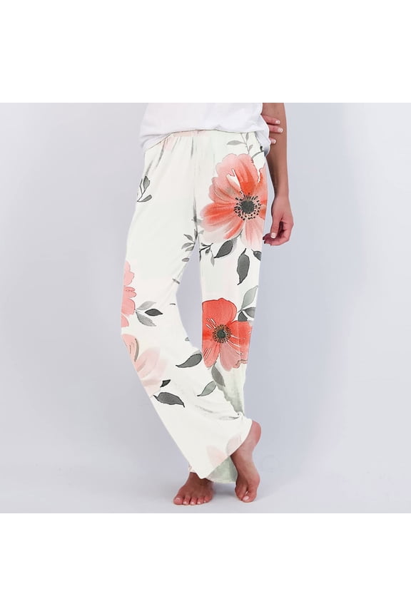 Womens Pajamas Pants Bottoms Cozy Floral Red Home Clothes Women's Sleepwear