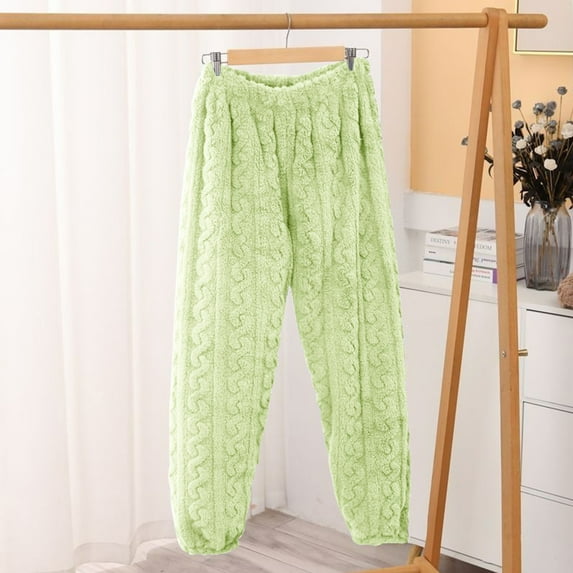 ALLLIST Womens Pajamas Warm Pants Flannel Bottoms Green Plain Cable Knit Soft Home Clothes Loungewear for Women