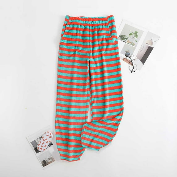 ALLLIST Womens Pajmas Striped Pants Flannel Sleep Pants Red Warm Pajamas for Ladies