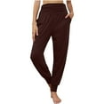 thumbnail image 1 of ALLLIST Womens Pants Elastic Waist Joggers Plain Brown Knit Teen Pants, 1 of 8