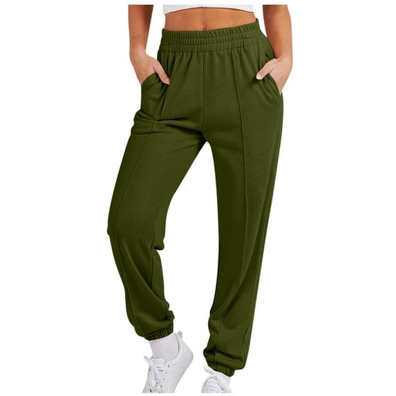 ALLLIST Womens Pants Elastic Waist Joggers Plain Green Knit Pants Teen's Pants