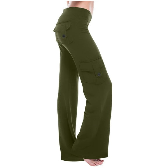 ALLLIST Womens Pants Flare Leg Cargo Pants Green Solid Joggers Pants Women