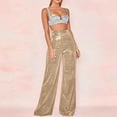 thumbnail image 1 of ALLLIST Womens Pants Loose Fit Wide Leg Lounge Pants Plain Elastic Waist Gold Knit Teens Pants, 1 of 4