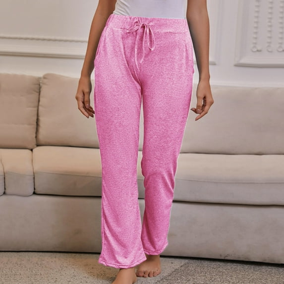 ALLLIST Womens Pants Plus Size Elastic Waist Knit Pants Solid Pink Lounge Pants Pants Women