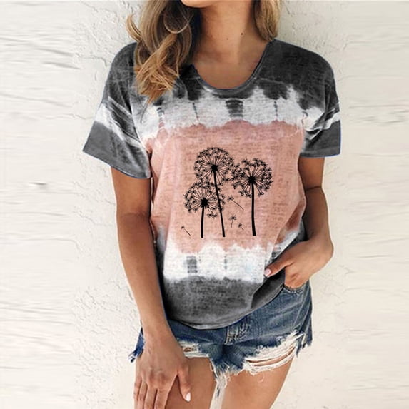 ALLLIST Womens Spring Tops Black Short Sleeve Graphic Crew Neck T-Shirts Blouses for Women Dressy Casual M
