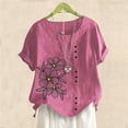thumbnail image 1 of ALLLIST Womens Spring Tops Crew Neck Short Sleeve Floral Pink Embroidery Button Casual Blouses Womens Shirts Under $5, 1 of 3
