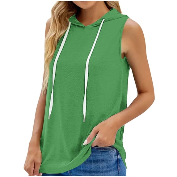 ALLLIST Womens Spring Tops Green Solid Crew Neck Sleeveless Hoodies Tank XXXL