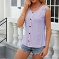 thumbnail image 1 of ALLLIST Womens Spring Tops Purple Hollow Crew Neck Solid Sleeveless Button Tank Tops Tank Tops for Women M, 1 of 7