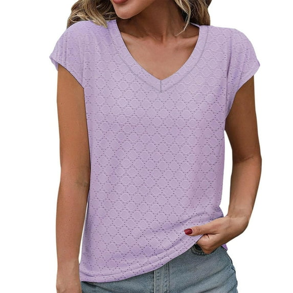 ALLLIST Womens Spring Tops Purple V-Neck Short Sleeve Solid Tank Tops Camisole M