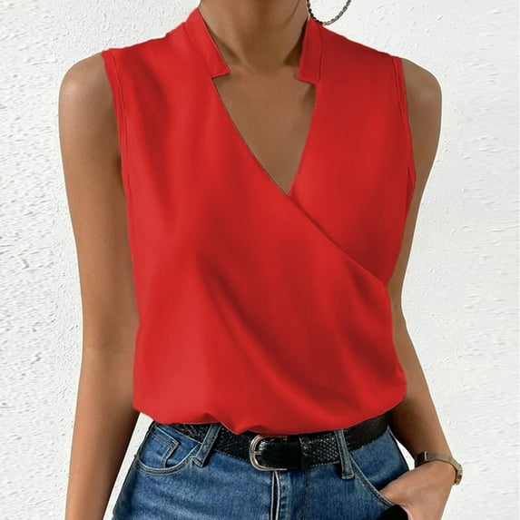 ALLLIST Womens Spring Tops Red Basic Sleeveless V-Neck Solid Tank Tops Tank Top S
