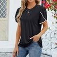 thumbnail image 1 of ALLLIST Womens Summer Tops Black Crew Neck Solid Flowy Short Sleeve T-Shirts Women's Blouse S, 1 of 5