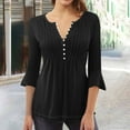 thumbnail image 1 of ALLLIST Womens Summer Tops Black Slim Solid V-Neck 3/4 Sleeve Button T-Shirts Blouses & Button-Down Shirts XXL, 1 of 3